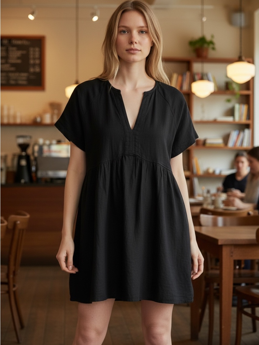 Universal Thread Black Linen Blend Babydoll Dress Size Small